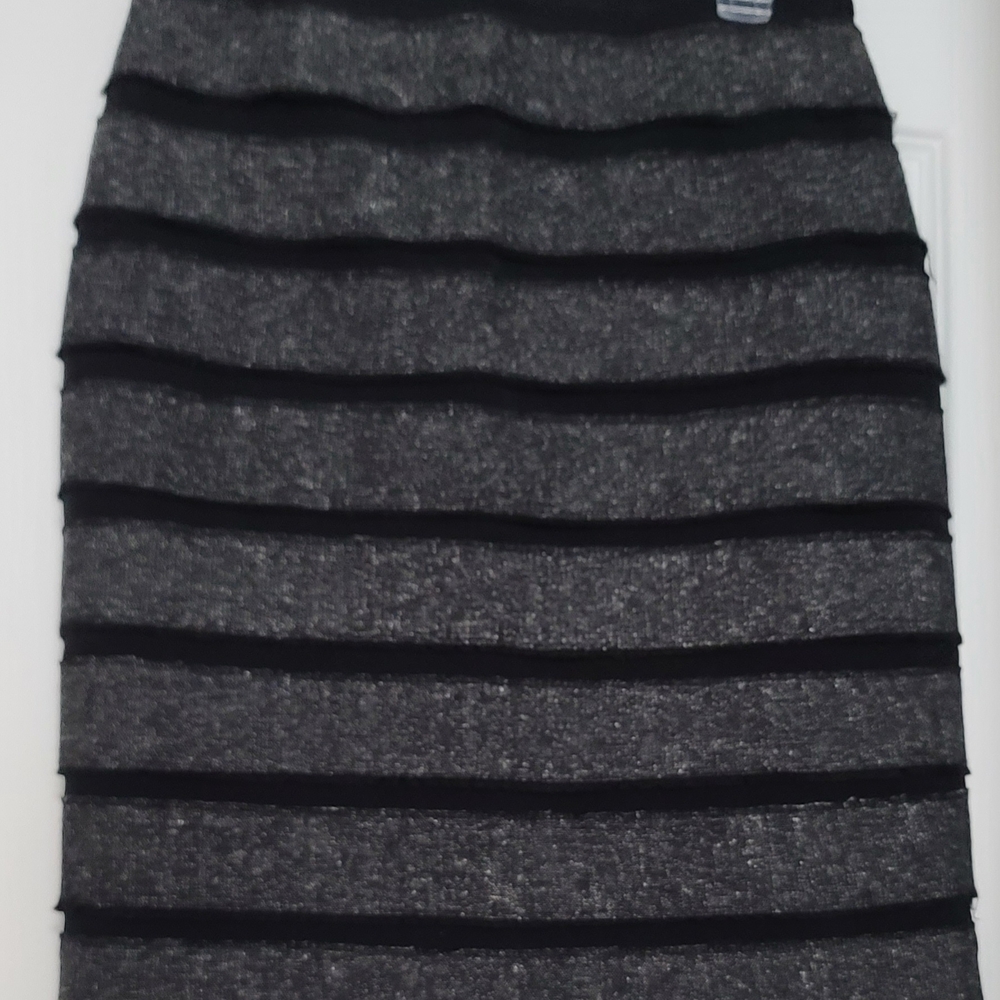 Gray Ruffled Midi Pencil Skirt for Work